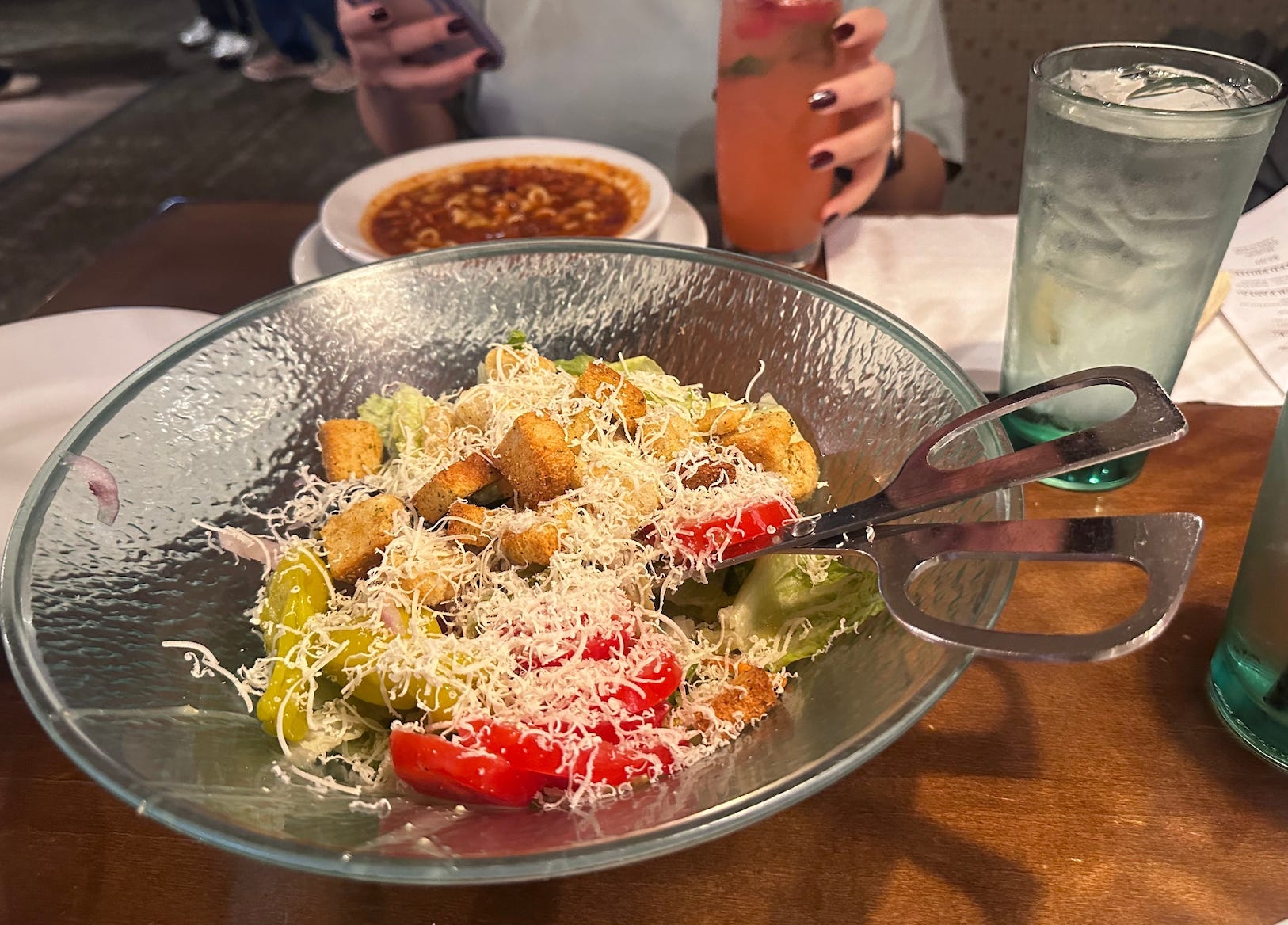 Olive Garden soup and salad before never-ending pasta