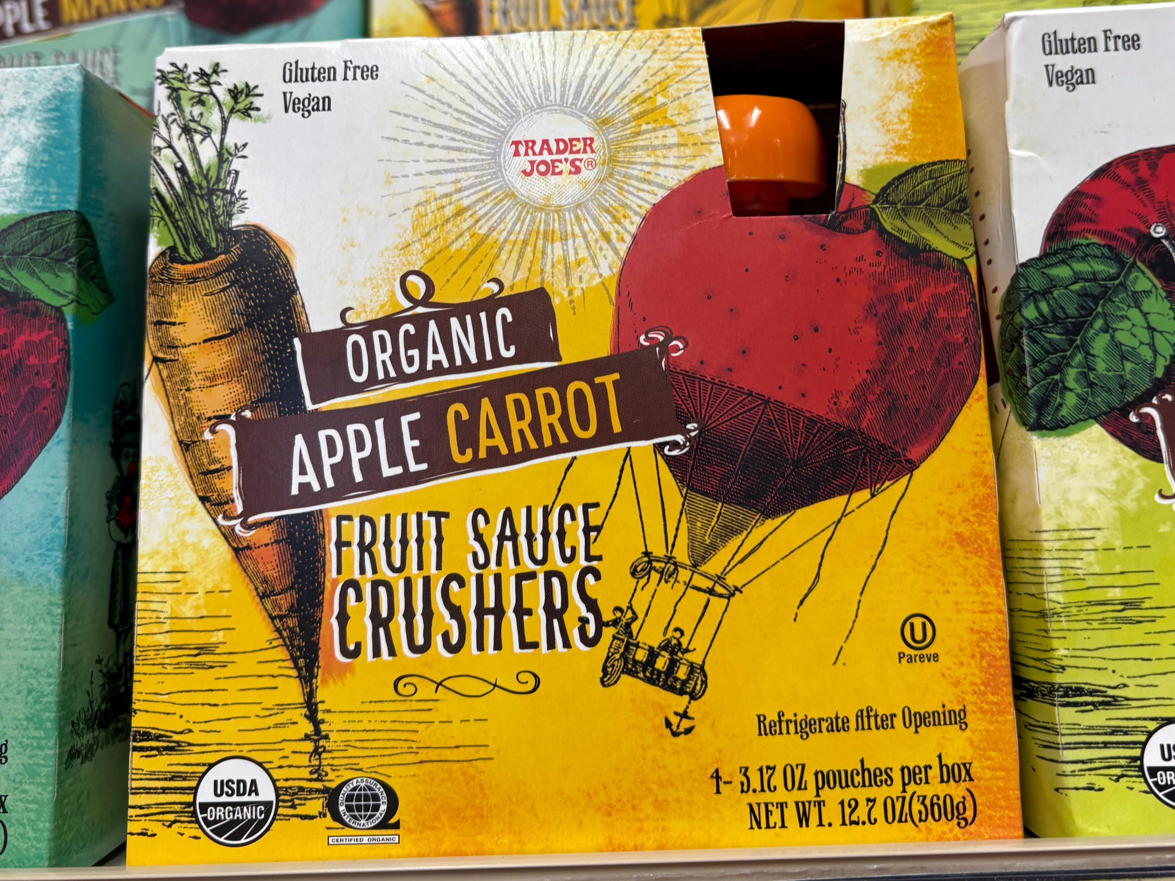 Trader Joe's organic apple carrot fruit sauce crushers.