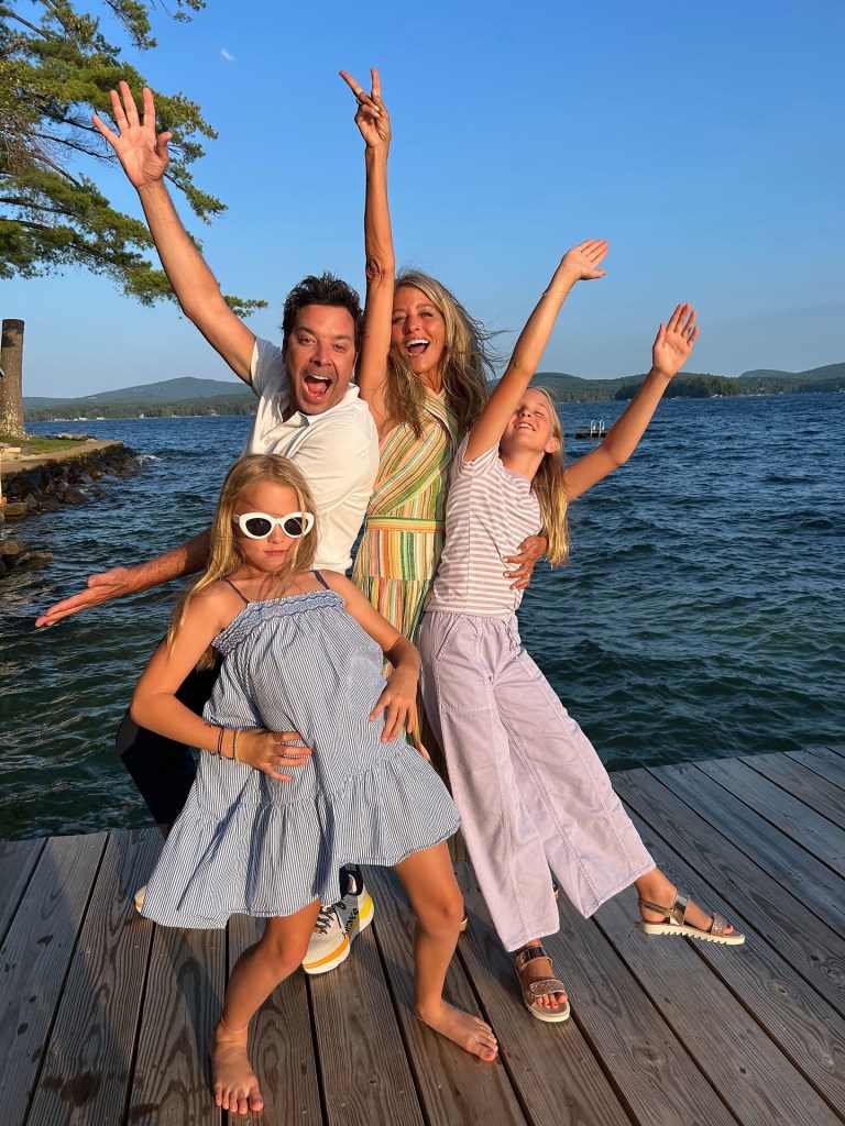 The Fallon family — Jimmy, Nancy and daughters Winnie and  Frances — works on its comedy routine on summer  vacation.
