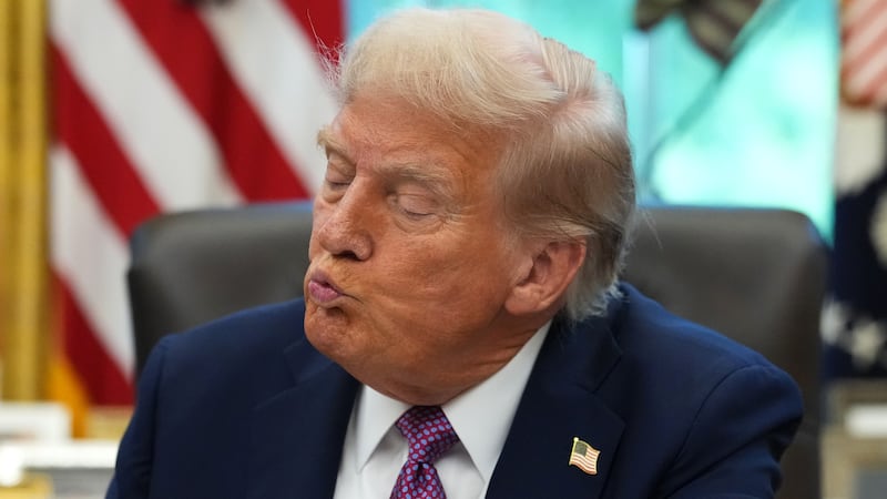 President Donald Trump signed executive orders in the Oval Office on September 05, 2025 included one to rename the Department of Defense the Department of War.