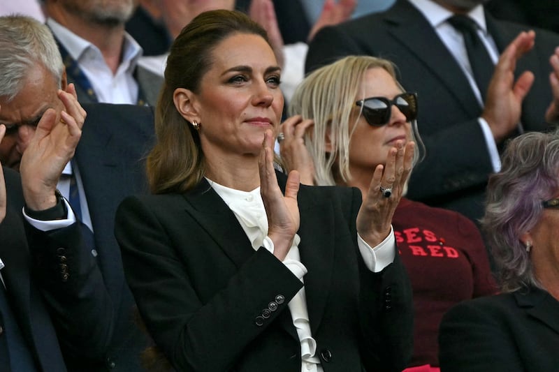 Britain's Catherine, Princess of Wales attends the Women's Rugby World Cup pool A match between England and Australia at Brighton & Hove Albion Stadium, Brighton, southeast England, on September 6, 2025. (Photo by Glyn KIRK / AFP) (Photo by GLYN KIRK/AFP via Getty Images)