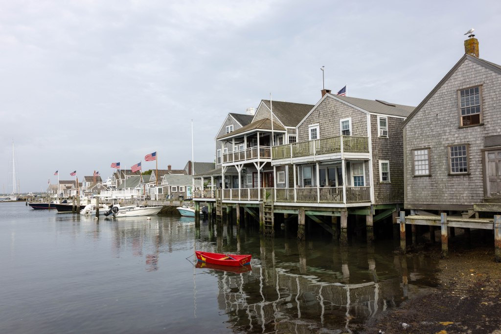 Nantucket Harbor waterfront homes and boats.