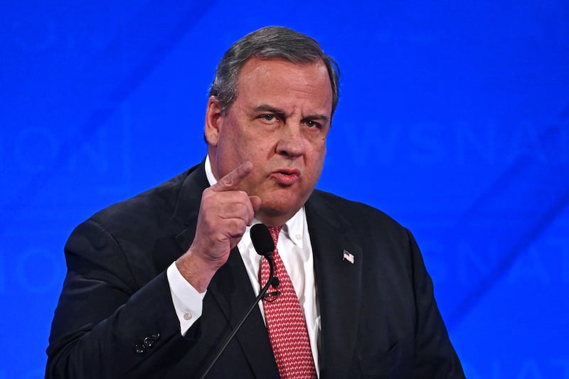 Former Governor of New Jersey Chris Christie gestures as he speaks during the fourth Republican presidential primary debate at the University of Alabama in Tuscaloosa, Alabama, on December 6, 2023. (Photo by Jim WATSON / AFP) (Photo by JIM WATSON/AFP via Getty Images)