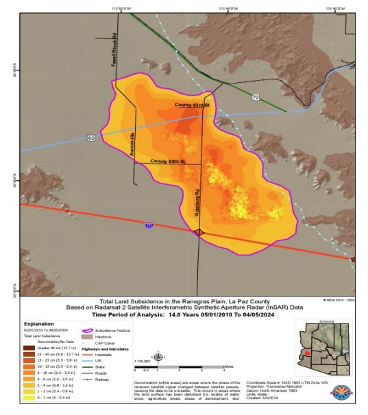 Map of land subsidence in La Paz County, Arizona.
