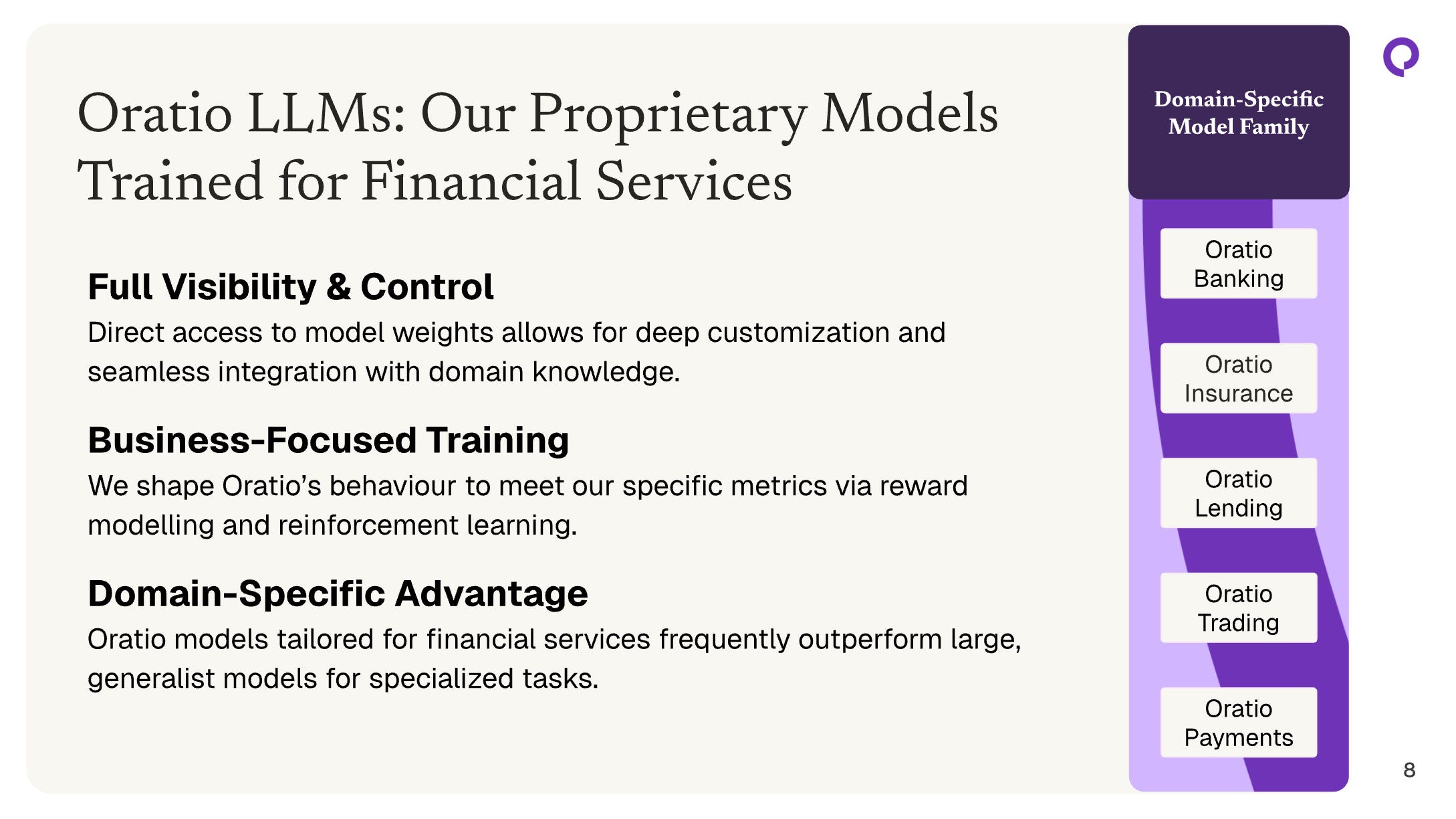 Oratio LLMs: Our Proprietary Models Trained for Financial Services