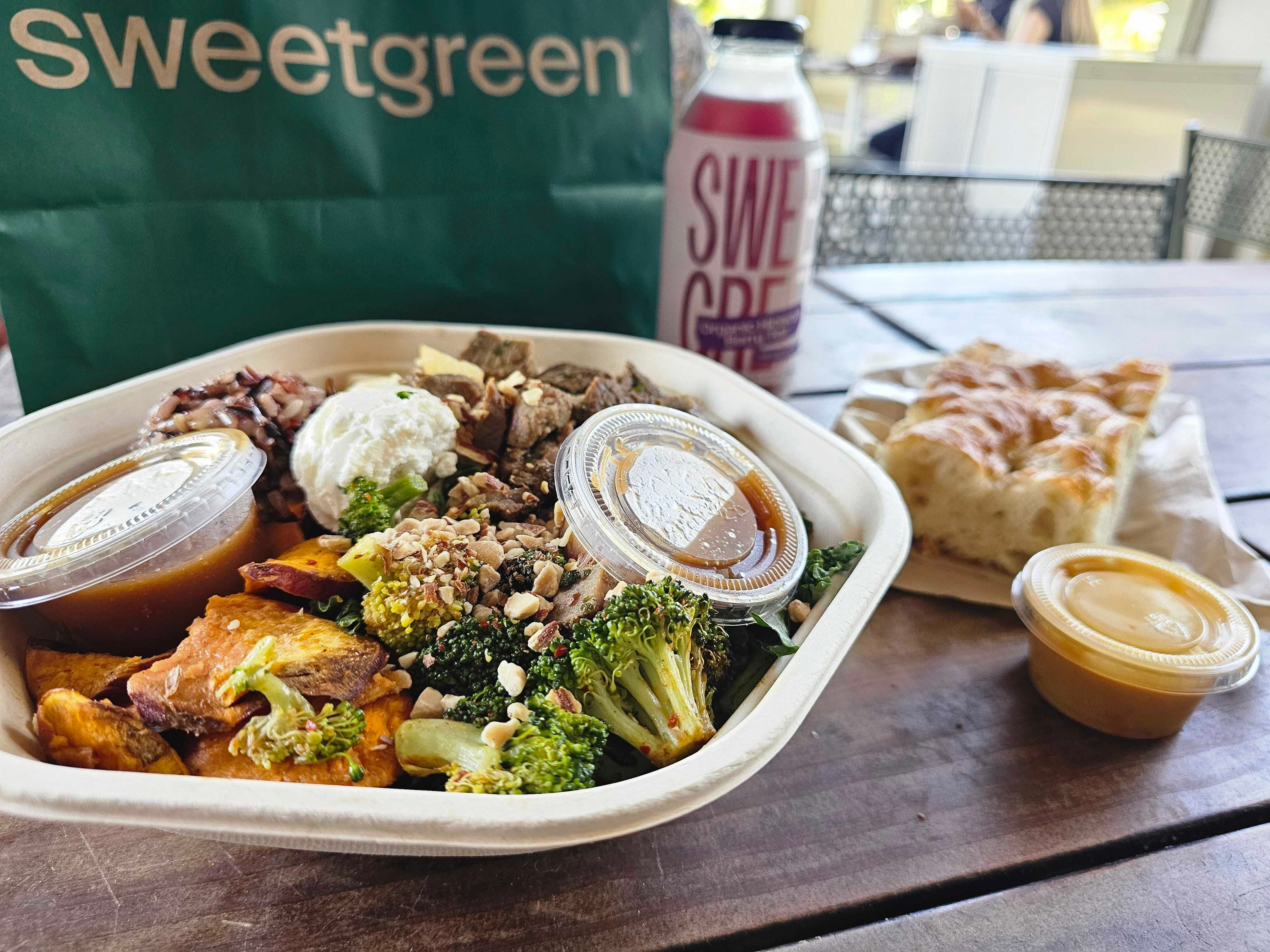 A close-up of a Sweetgreen salad bowl.