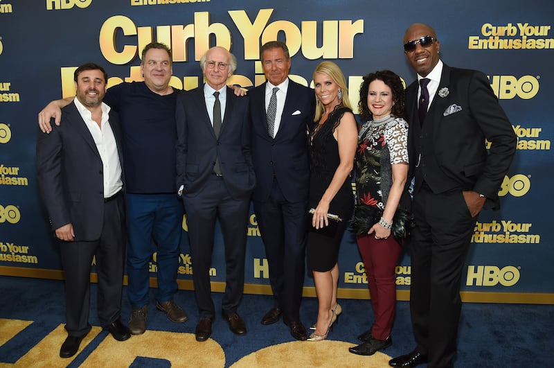 (L-R) Jeff Schaffer, Jeff Garlin, Larry David, Richard Plepler, Cheryl Hines, Susie Essman and J. B. Smoove attend the Curb Your Enthusiasm season 9 premiere in 2017.