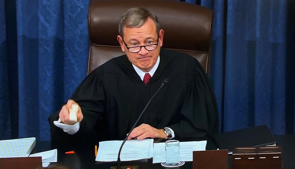 Chief Justice Roberts presiding over President Trump's impeachment trial.