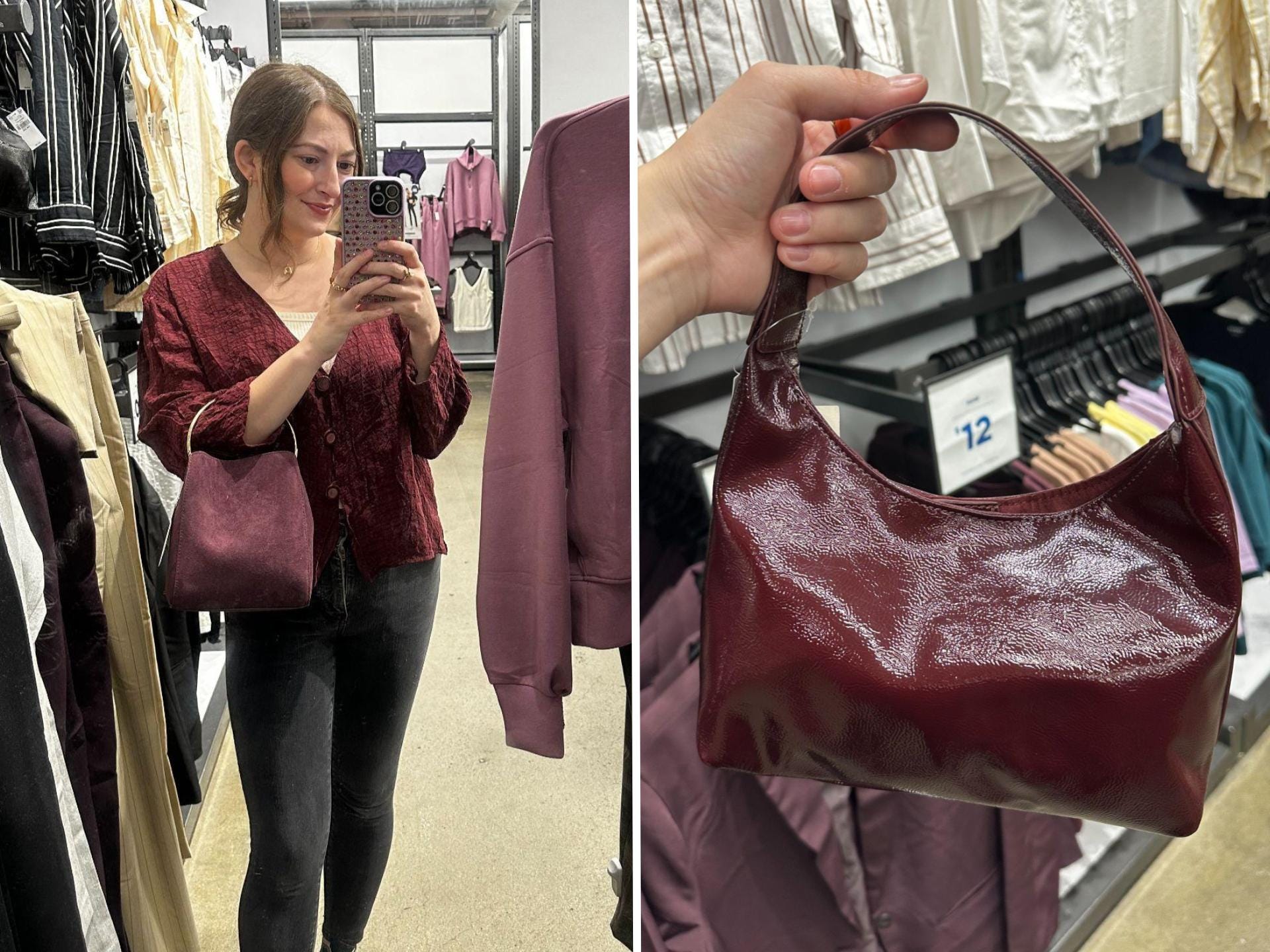 Reporter Amanda Krause (left) and an Old Navy purse (right).