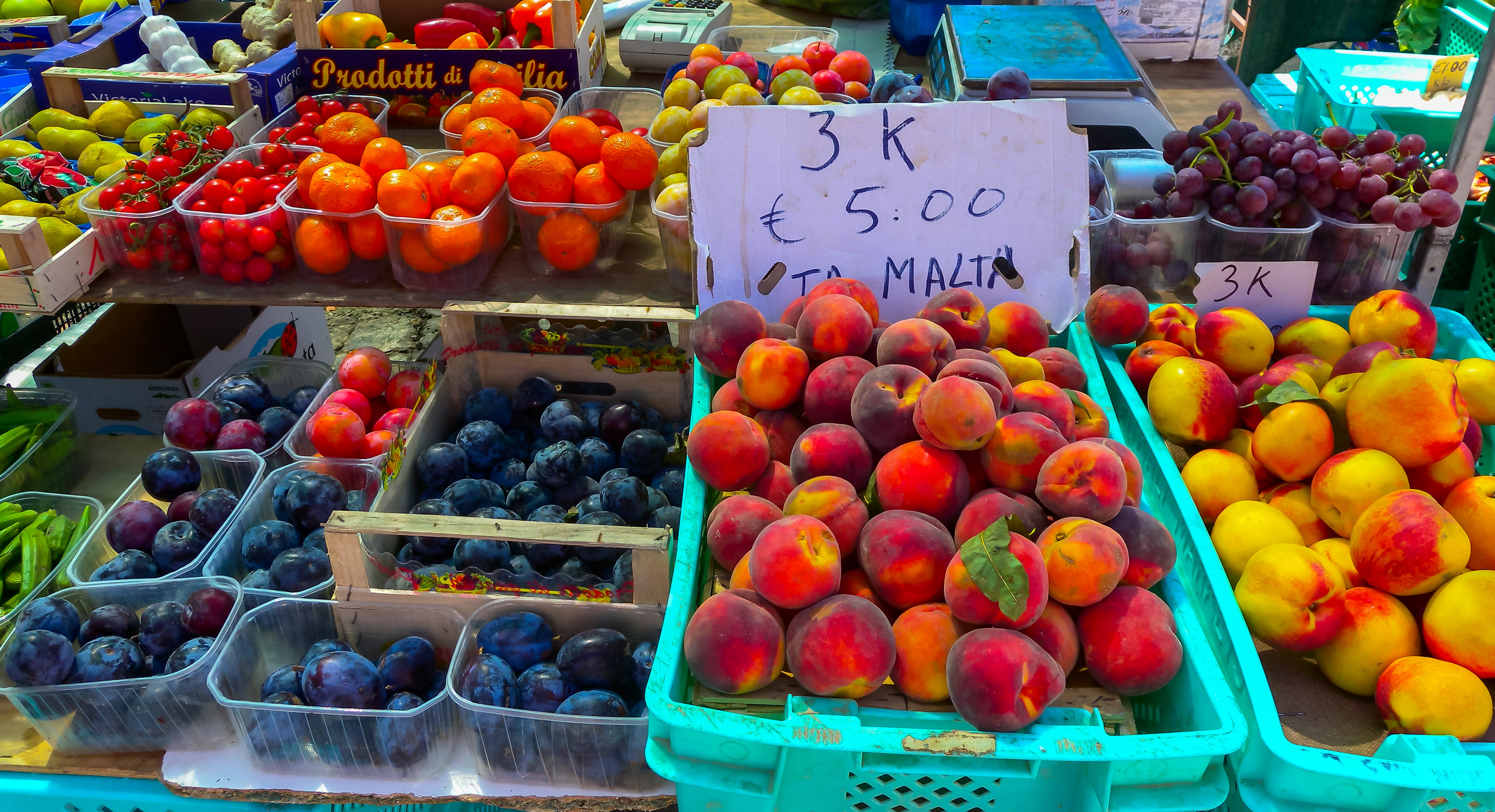 Fruit in bins at a market in Malta