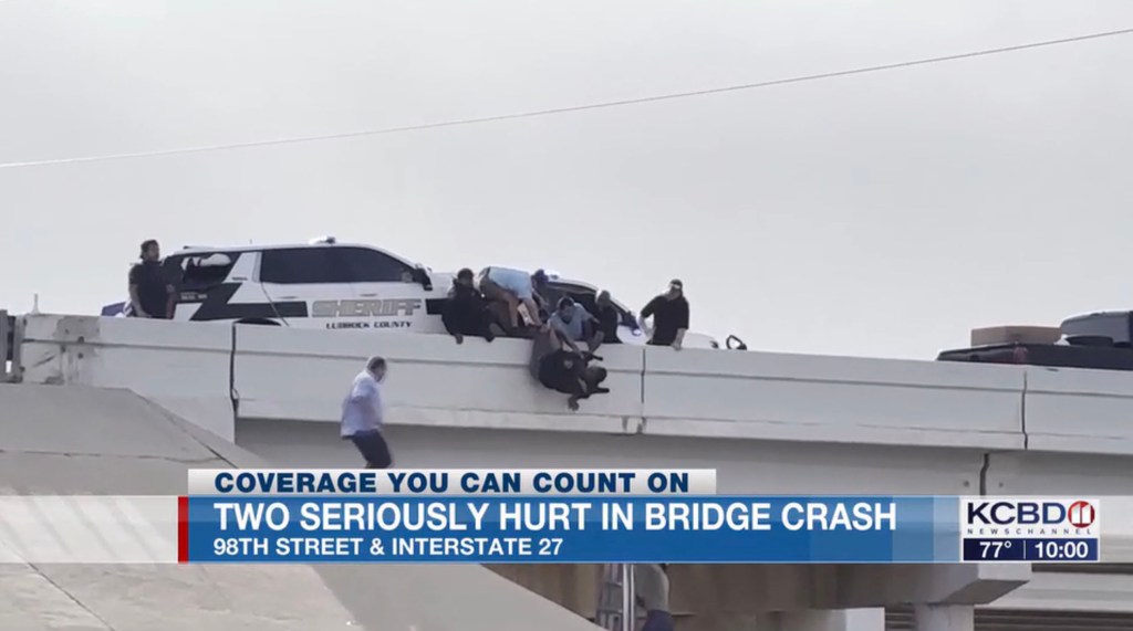 The deputy was pinned by just his legs, which was holding him up from falling, cops said.