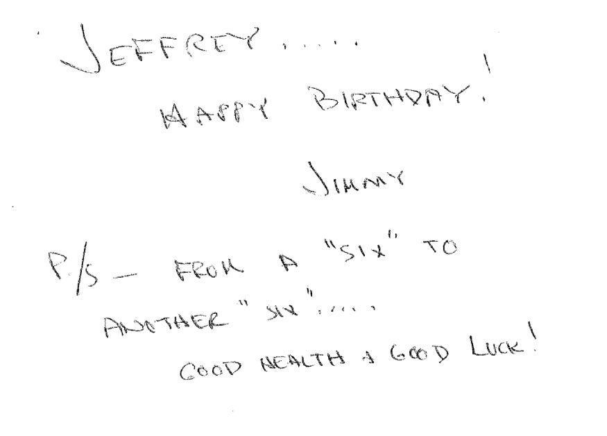 A letter that Jimmy Cayne wrote to Jeffrey Epstein for his 50th Birthday Book.