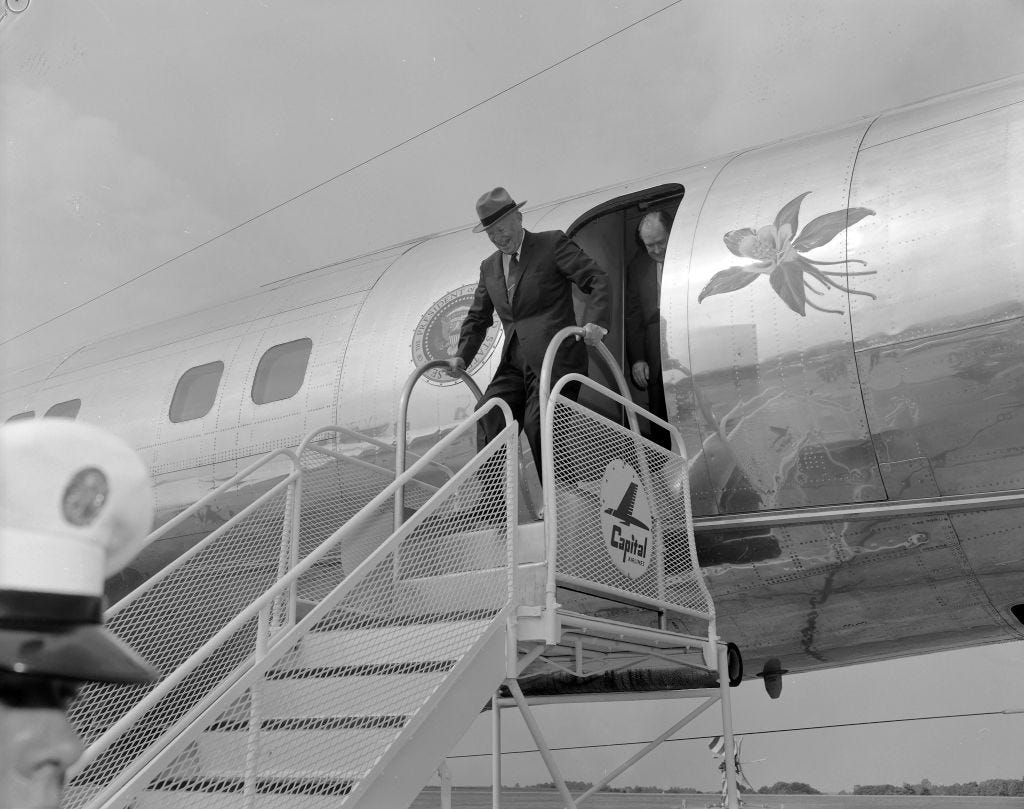 Dwight Eisenhower on his airplane, Columbine III.