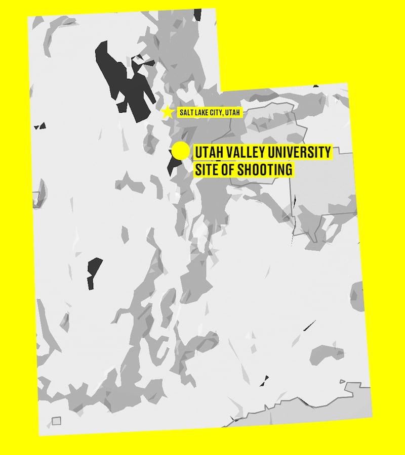 Map of Utah showing the Utah Valley University shooting of Charlie Kirk