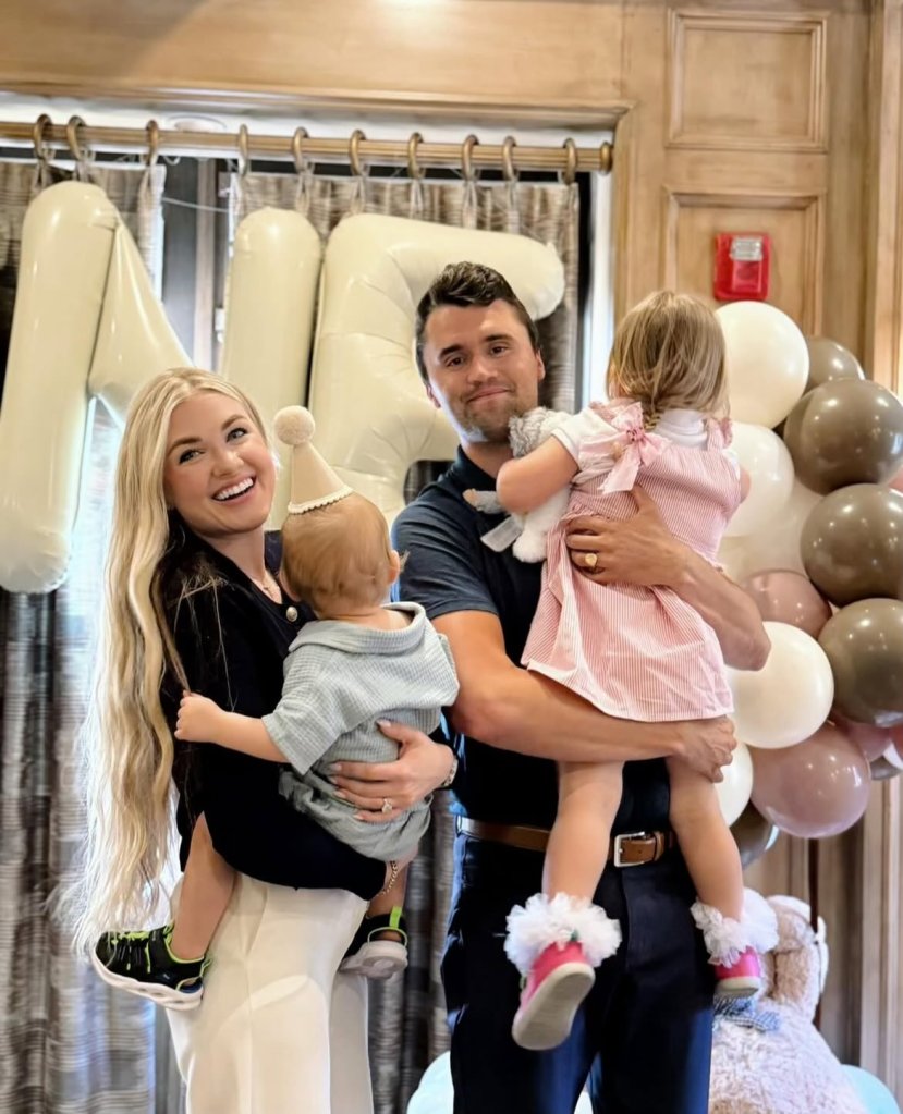 Charlie and Erika Kirk with their two young children.