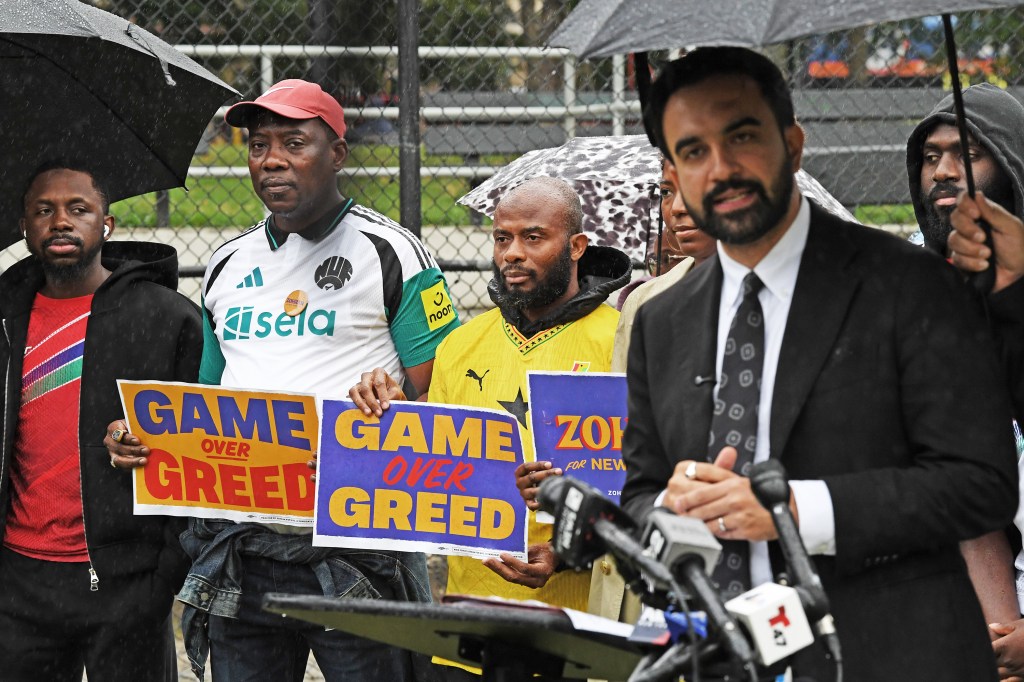 NYC Mayoral candidate Zohran Mamdani holds a press conference on a soccer field in the Bronx to discuss the up coming World Cup games which will be hosted by city. 