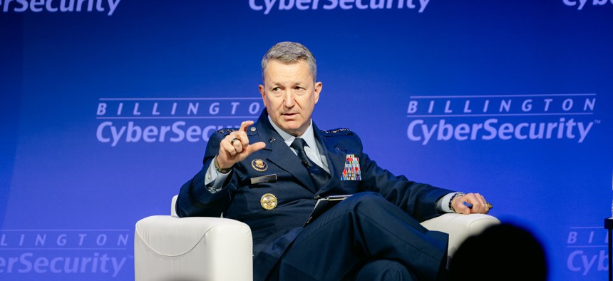 Vice Adm. Frank Whitworth speaks at the Billington cyber conference outside Washington, D.C., on Sept. 10, 2025.