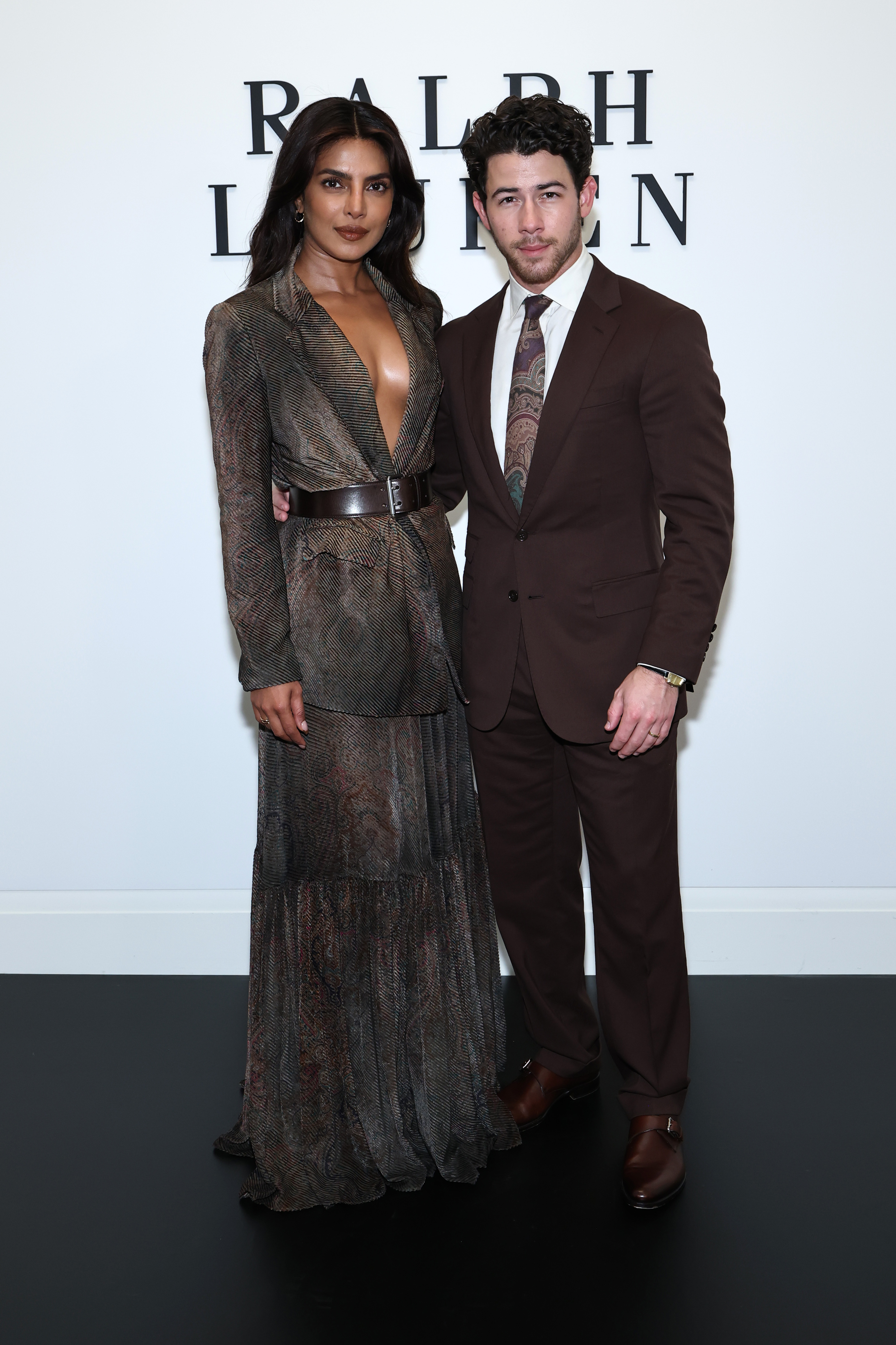 Priyanka Chopra and Nick Jonas attend the Ralph Lauren show during September 2025 New York Fashion Week on September 10, 2025 in New York City.