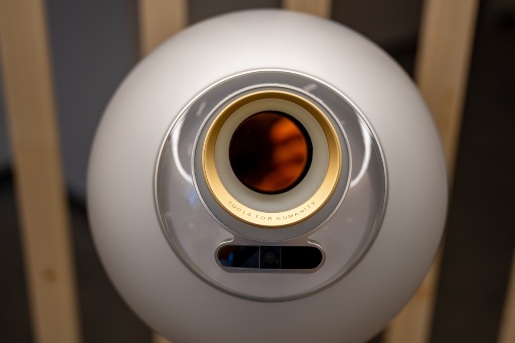 Close-up of a Worldcoin biometric scanning orb.