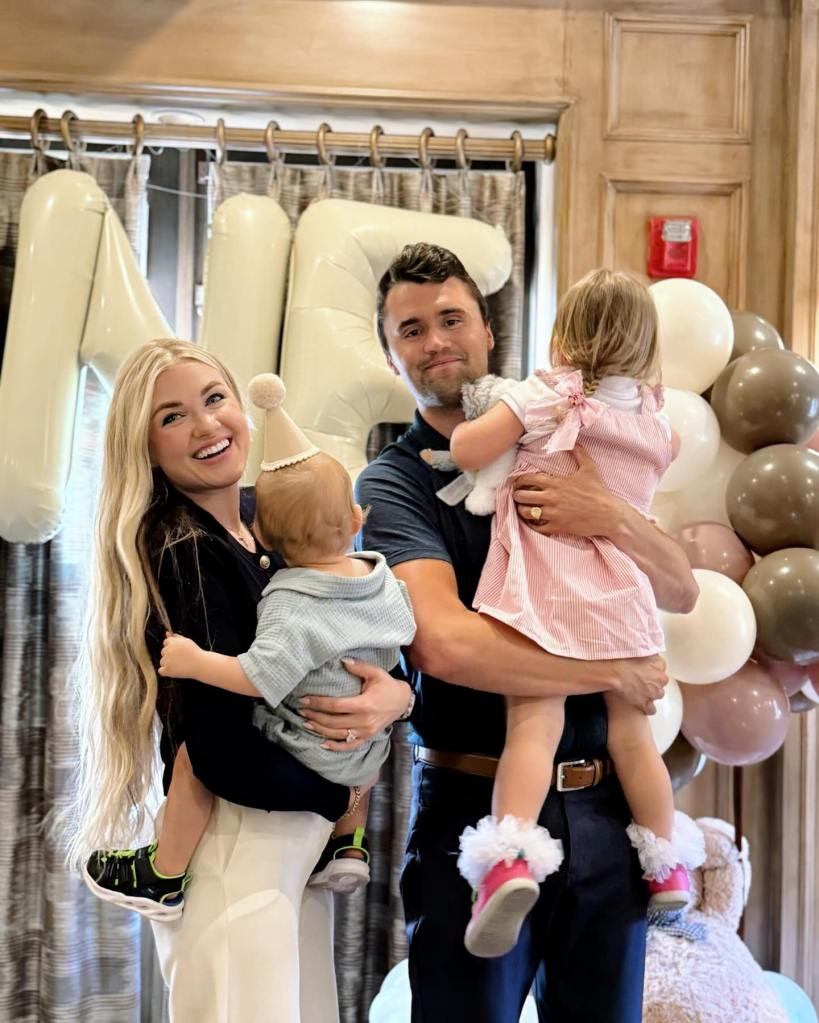 Charlie and Erika Kirk are seen with their children in an undated social media photo.