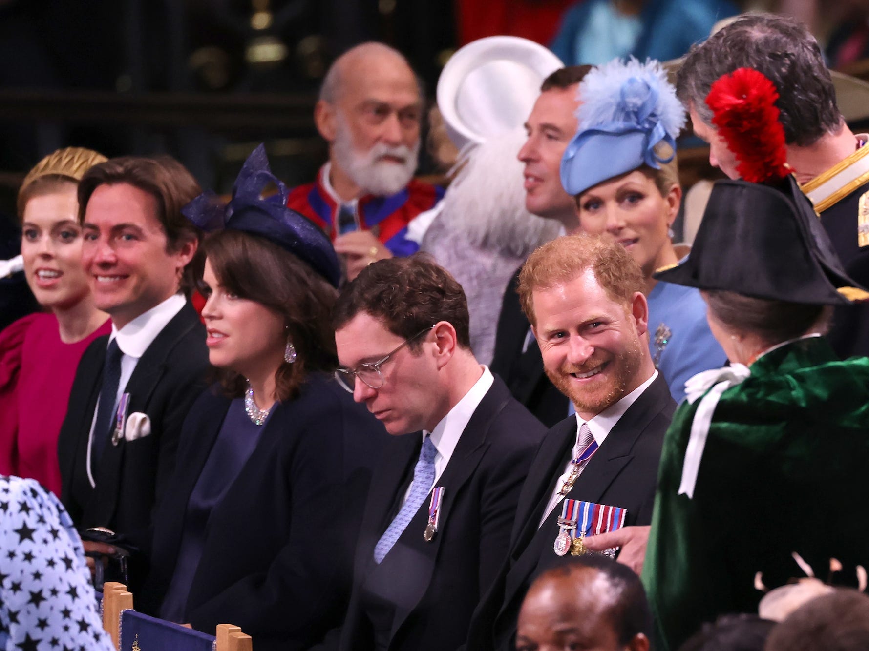 Prince Harry speaks to Princess Anne at King Charles III's coronation.