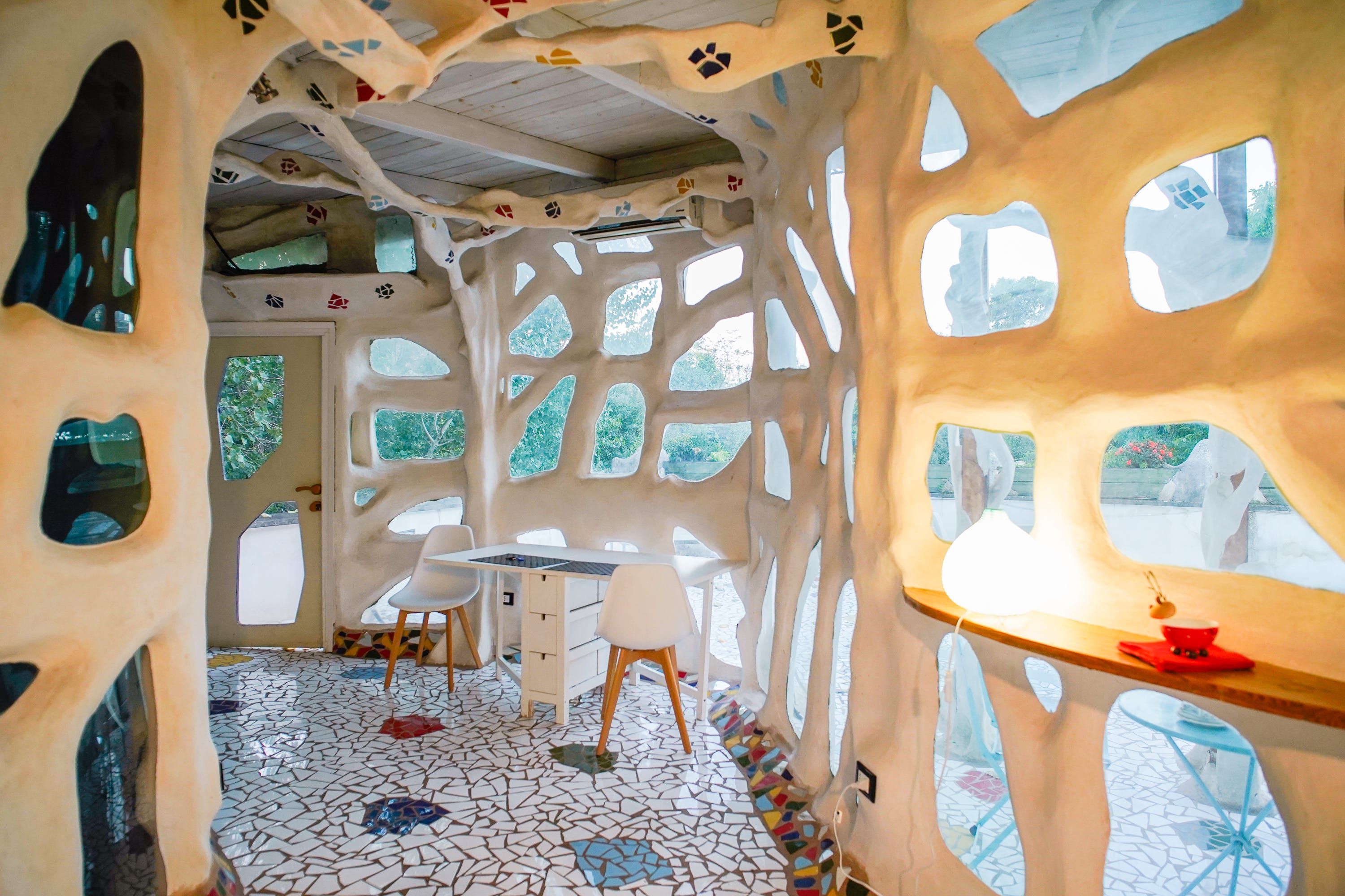 Inside the livable art sculpture.