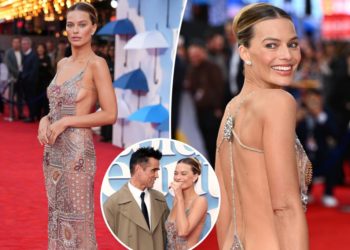 Margot Robbie dazzles in barely-there bejeweled dress at ‘Big Bold Beautiful Journey’ London premiere