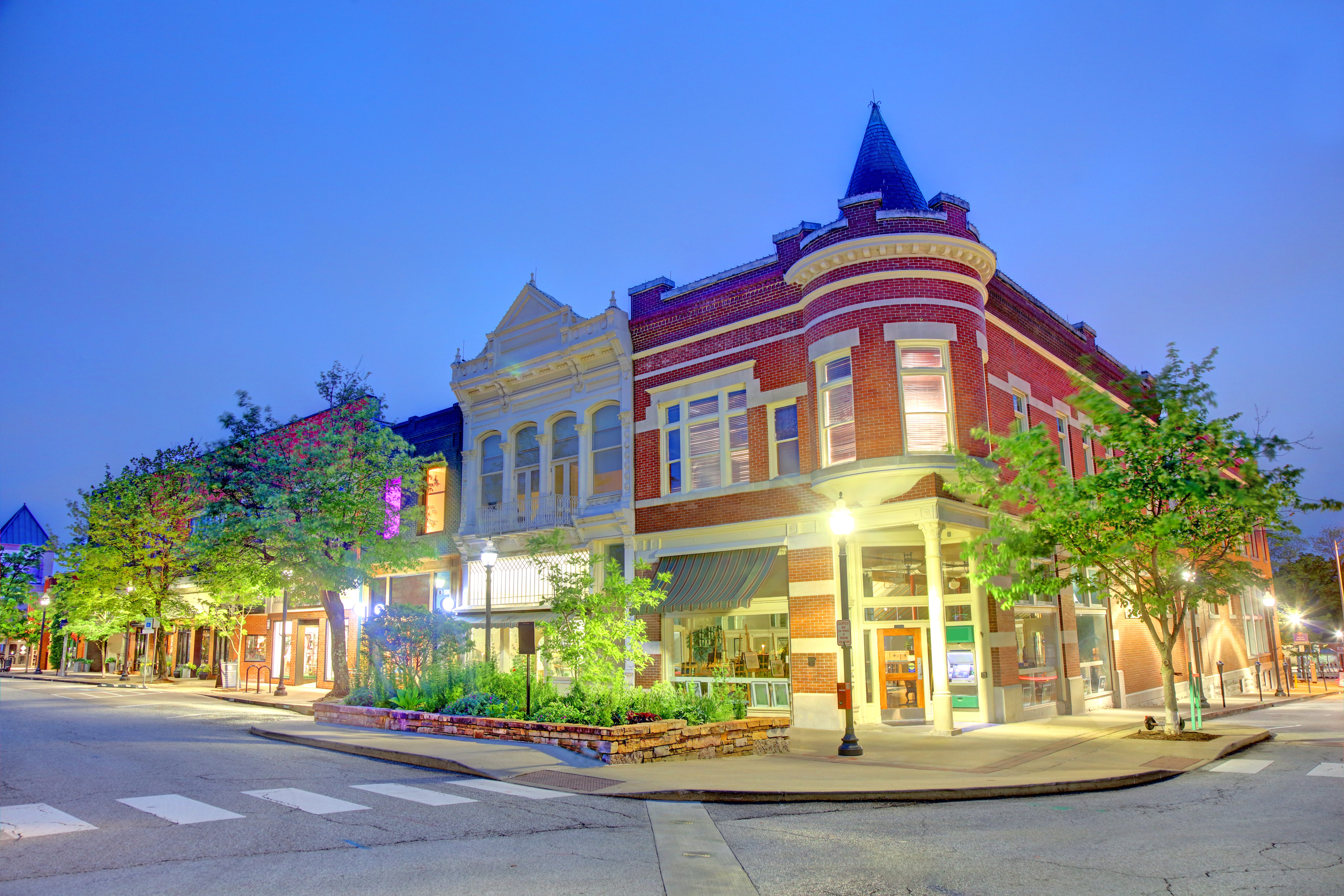 A cluster of buildings in Fayetteville, Arkansas.