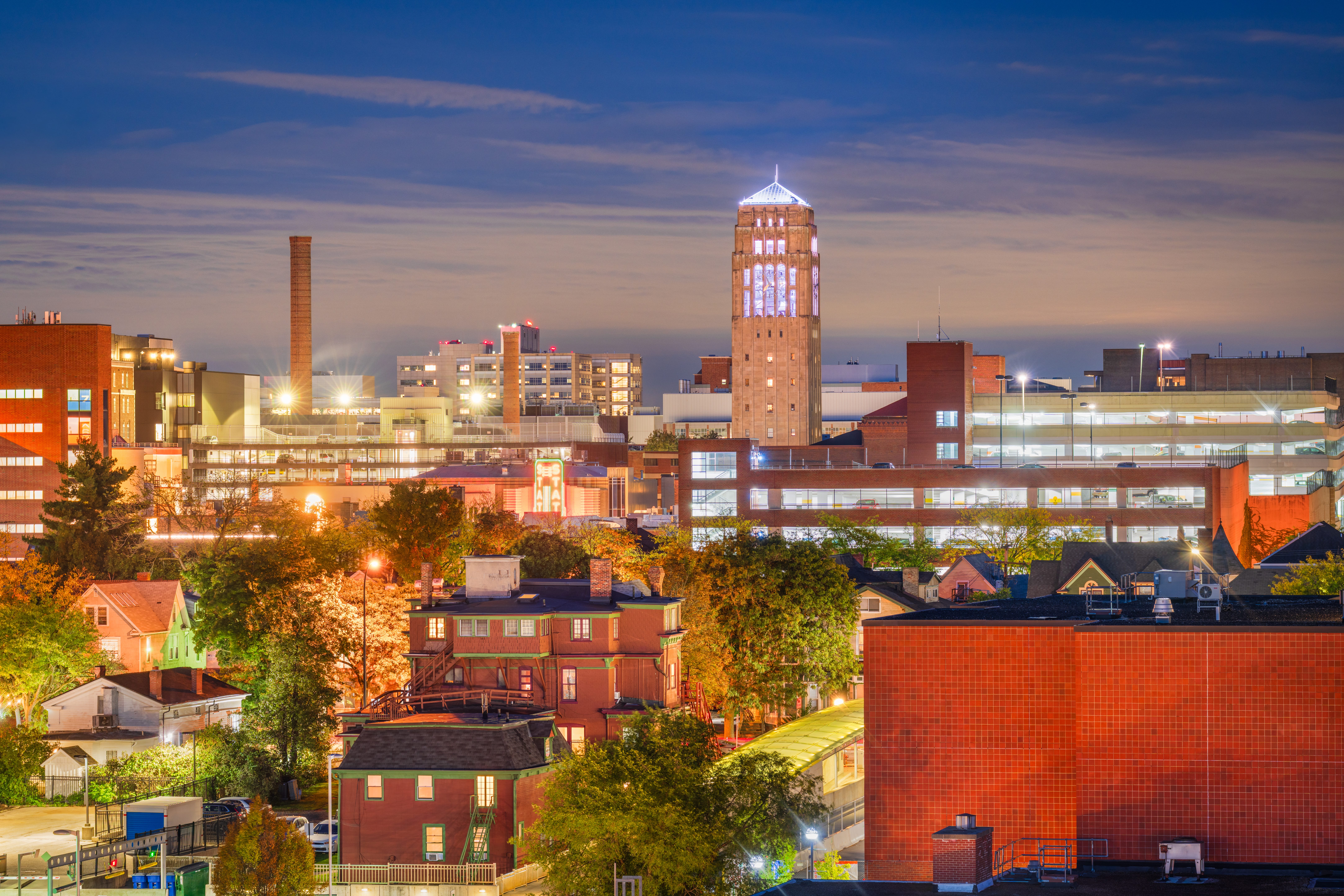 The skyline in Ann Arbor, Michigan.