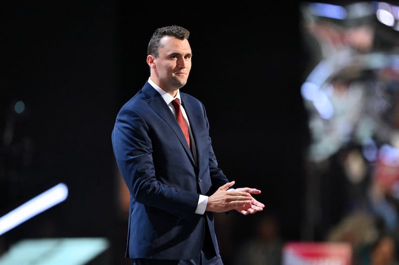 Charlie Kirk arrives to speak at the 2024 Republican National Convention at the Fiserv Forum in Milwaukee, Wisconsin, on July 15, 2024.