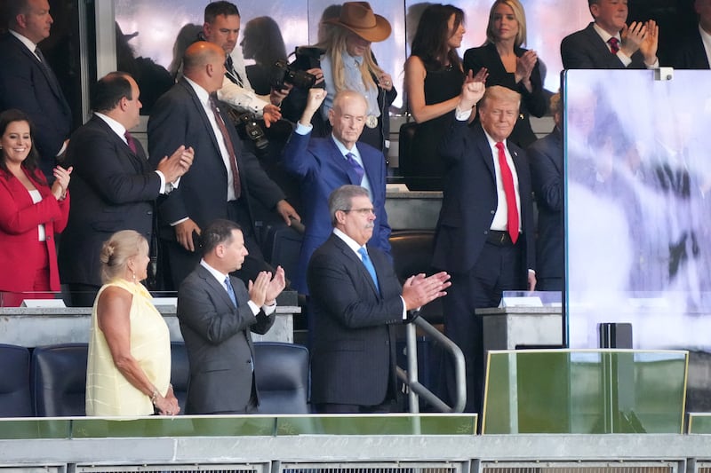 U.S. President Donald Trump attends the Yankees Baseball Game at Yankee Stadium in New York City, U.S., September 11, 2025. REUTERS/Ken Cedeno