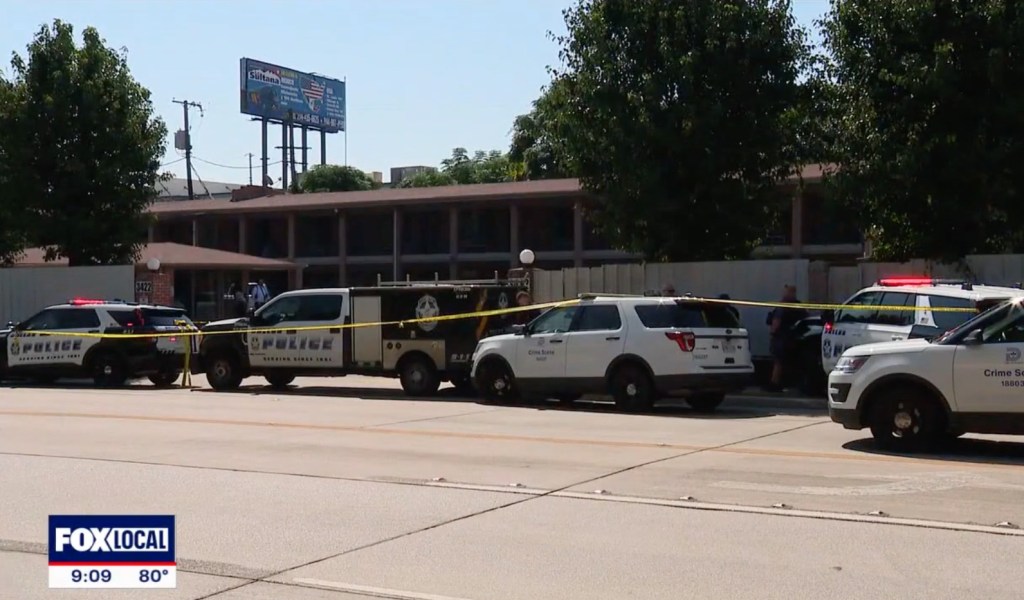 Police cars at a crime scene.