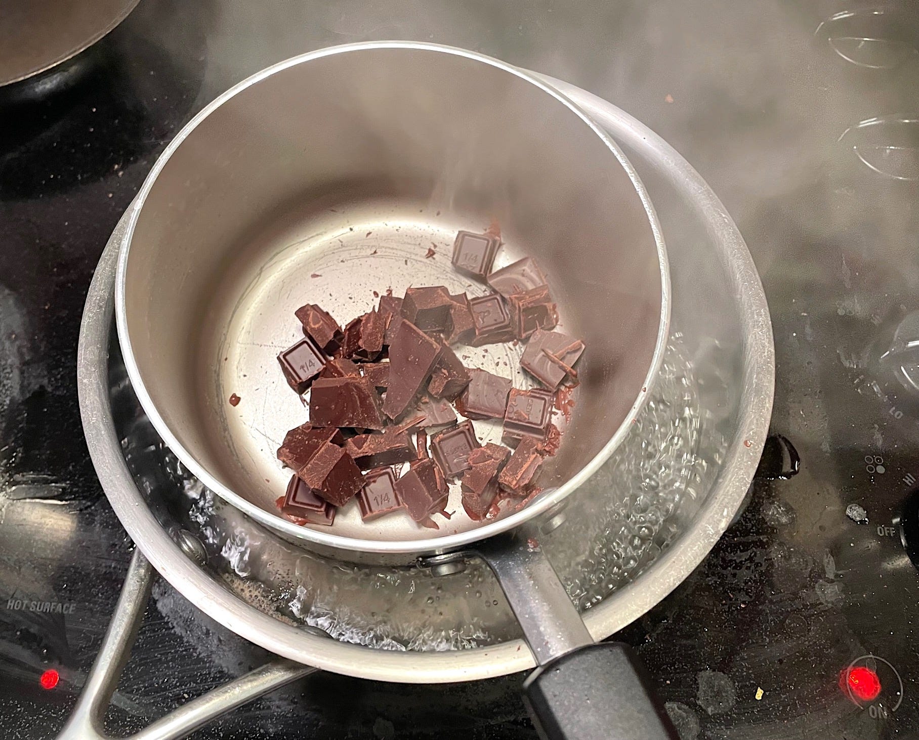 Making frosting for Ina Garten Beatty's Chocolate Cake
