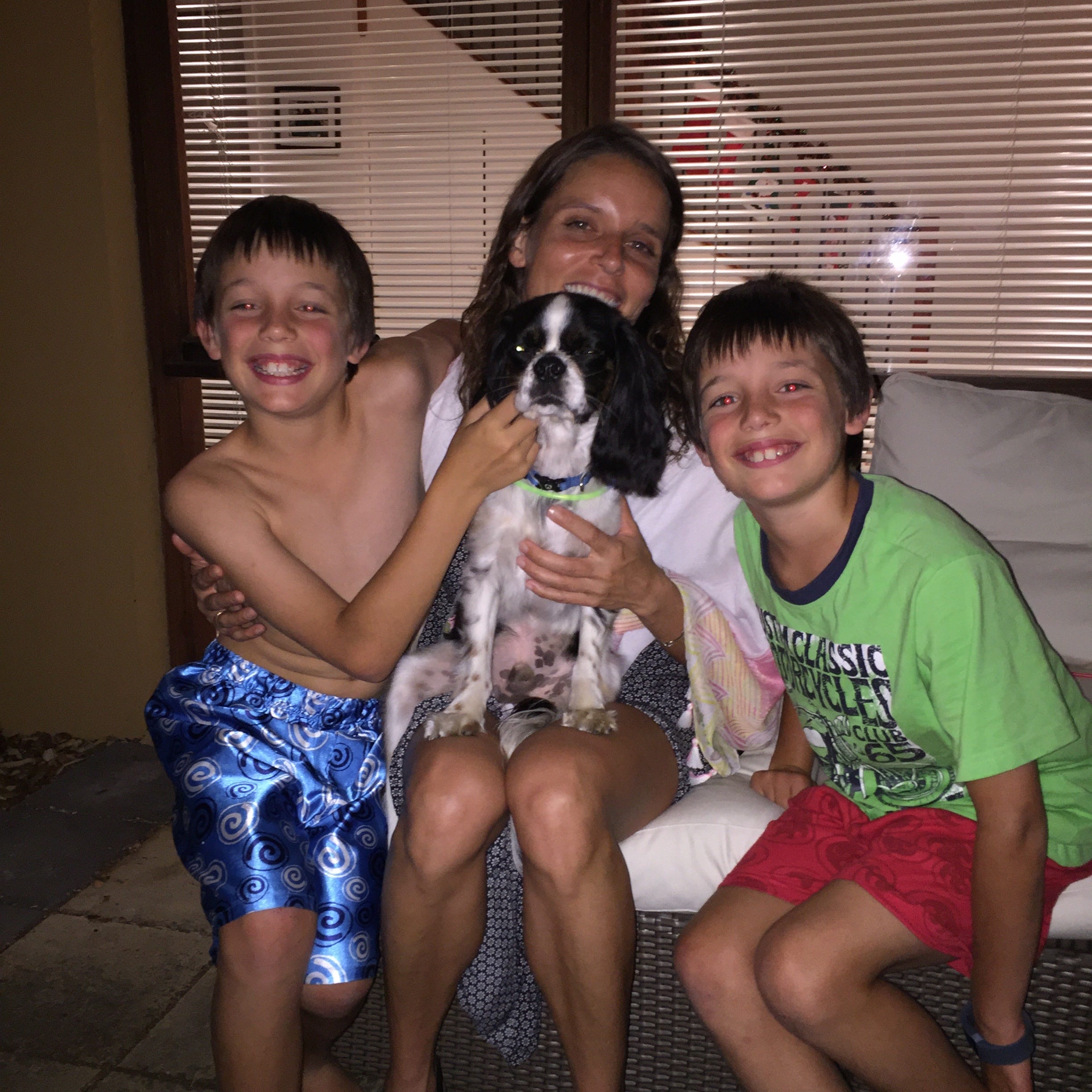 Twin boys and dog