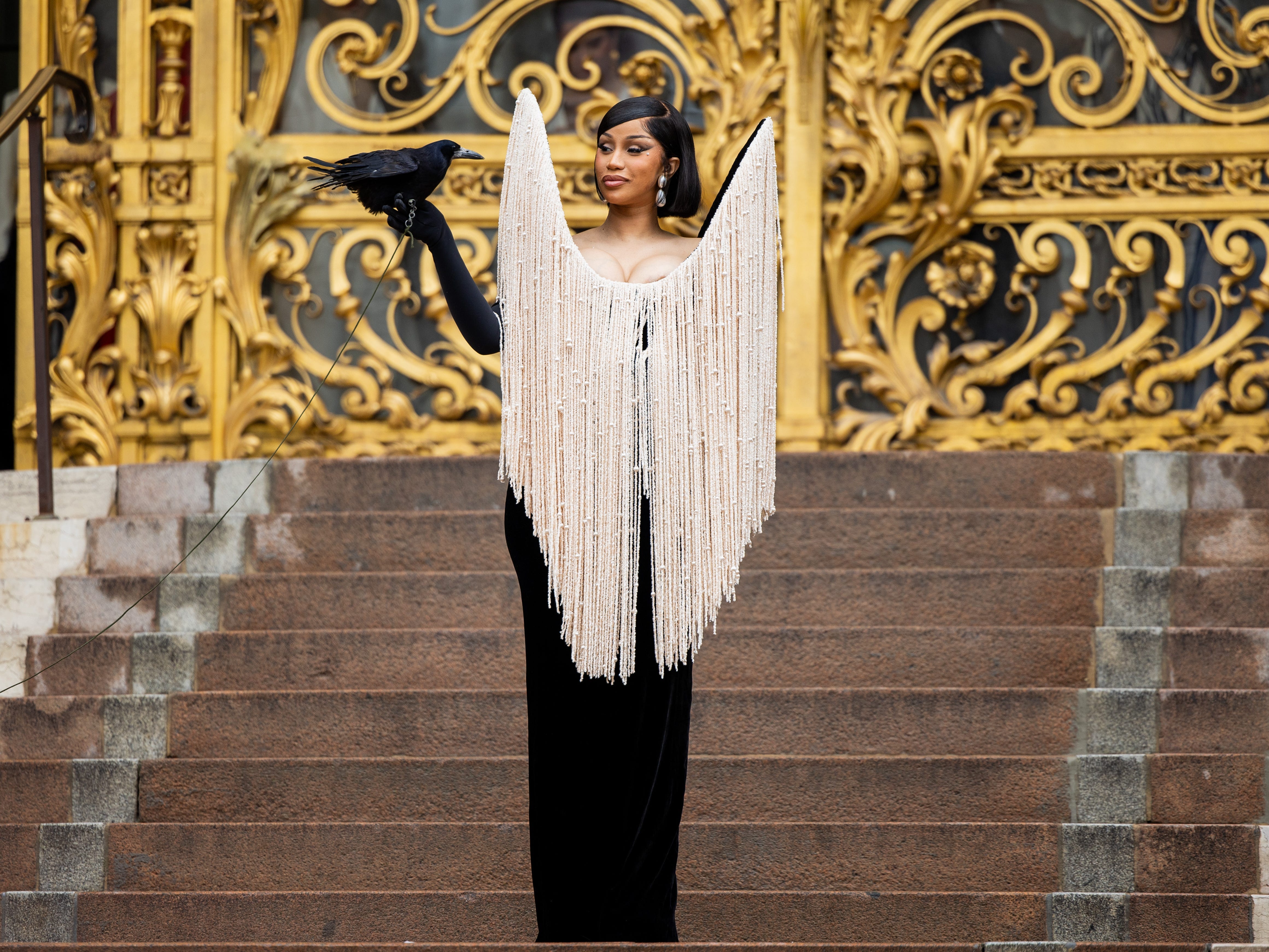 Cardi B outside the Schiaparelli runway show