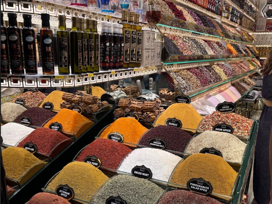 Spices at a grocery store in Europe.