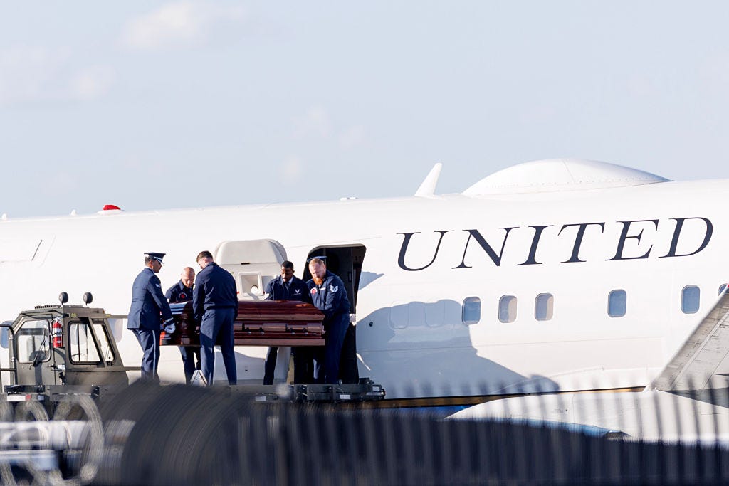 Charlie Kirk's casket is removed from Air Force Two.