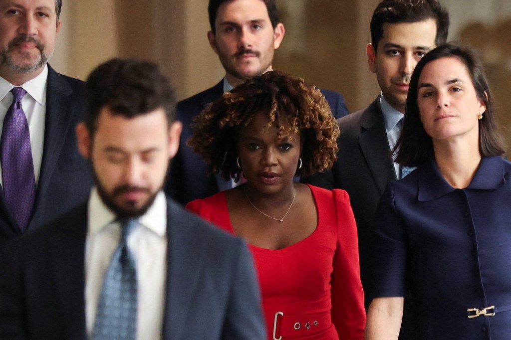 Karine Jean-Pierre arriving for a closed deposition on Capitol Hill.