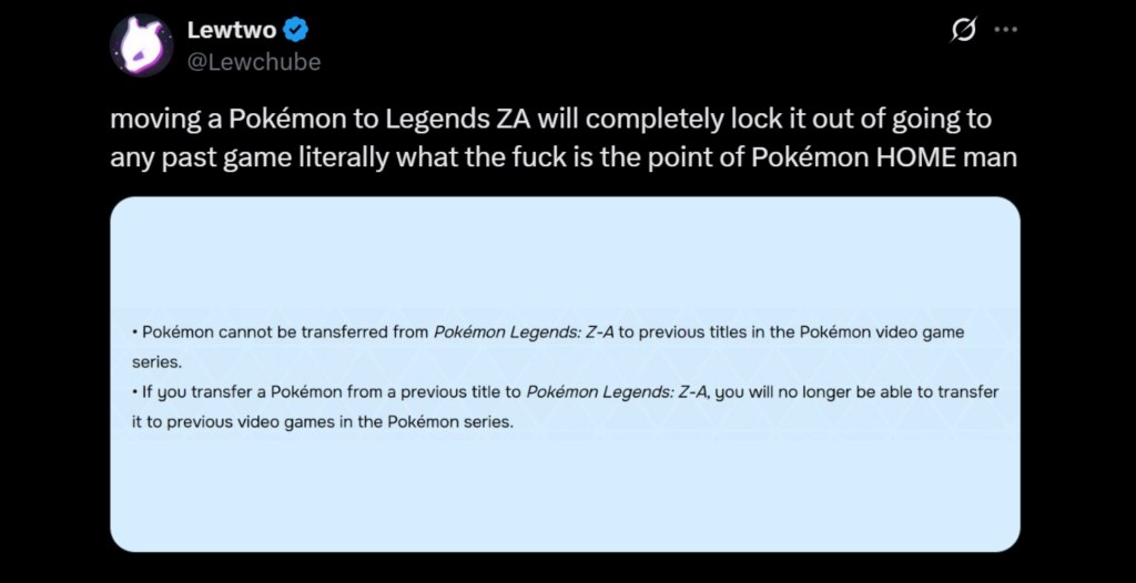 Pokémon Legends Z-A Pokémon Home Restrictions