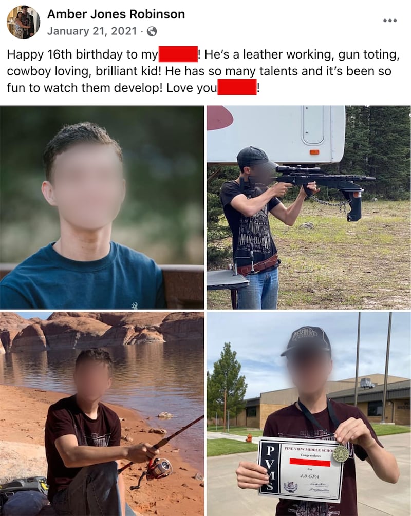 Facebook post of the brother of Tyler Robinson, the suspected shooter in the death of Charlie Kirk, from their mother, Amber Robinson