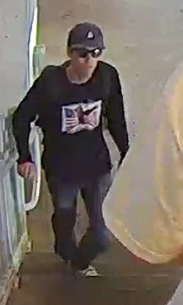 Surveillance footage of the alleged gunman wearing a black long-sleeved shirt, hat and glasses on Sept. 10, 2025.