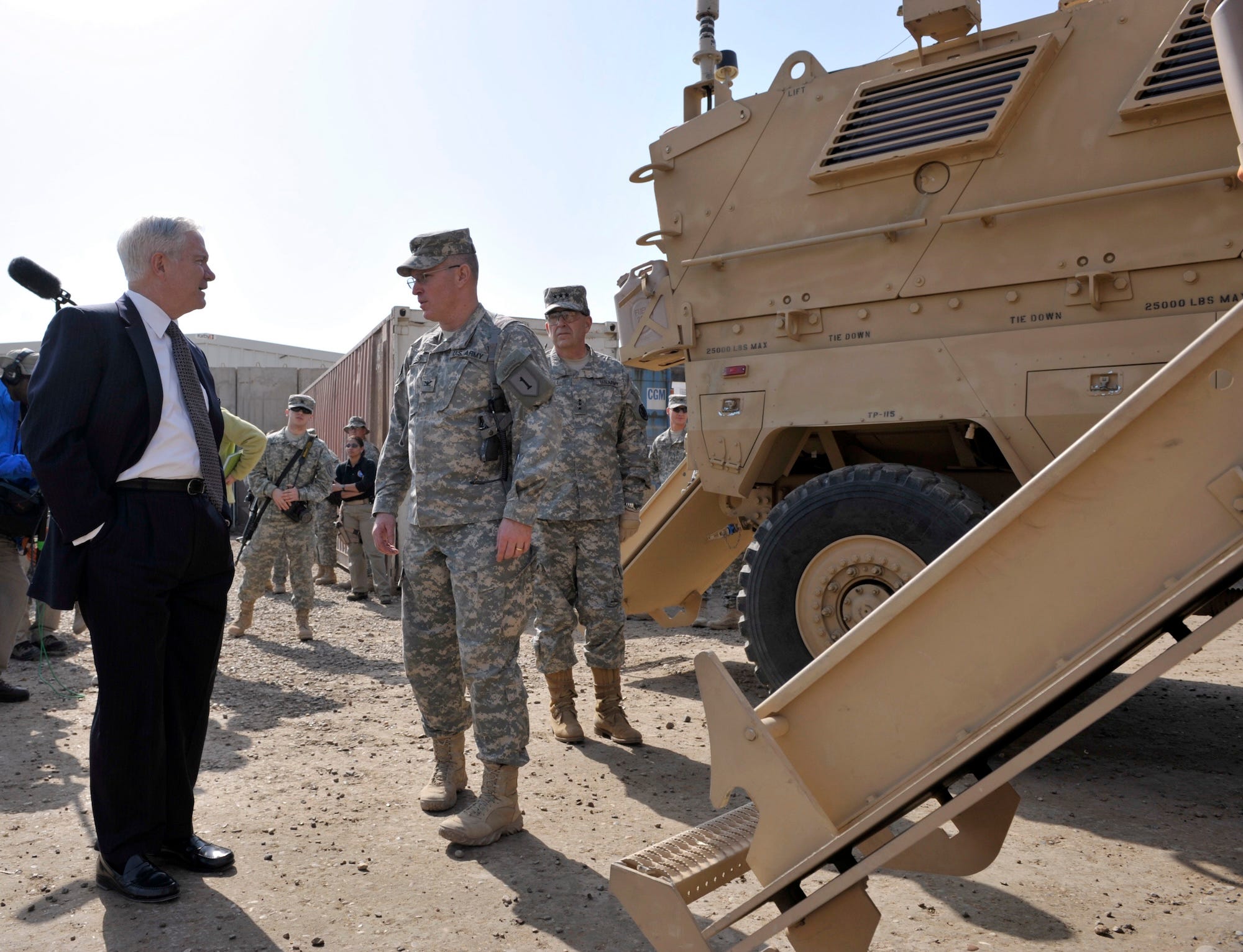 Defense Secretary Robert Gates got a tour of the Mine Resistant Ambush Protected vehicle on a 2008 visit to Iraq.