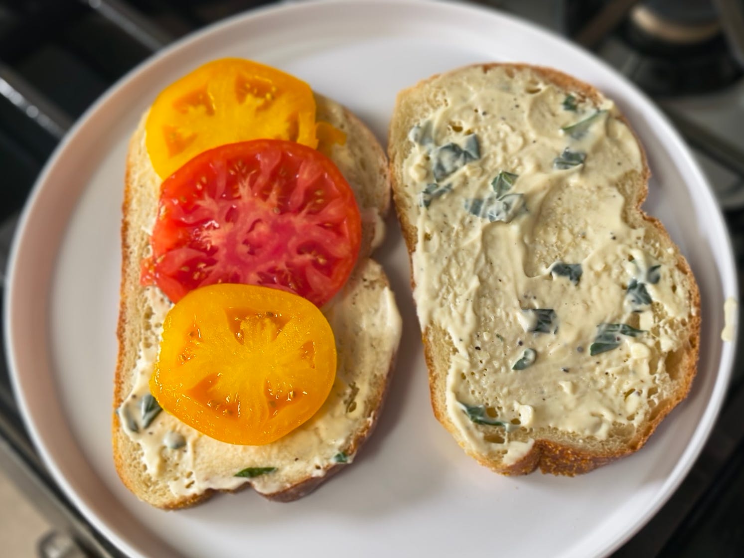 Ina Garten's tomato sandwich with basil mayo.