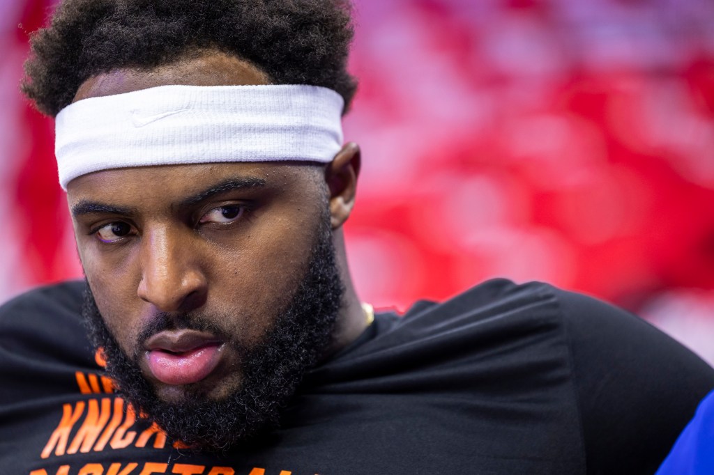 Mitchell Robinson, New York Knicks center, on the bench.