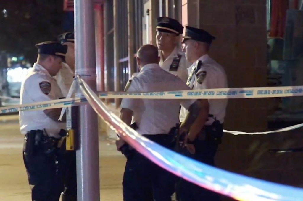 Police officers at a crime scene.