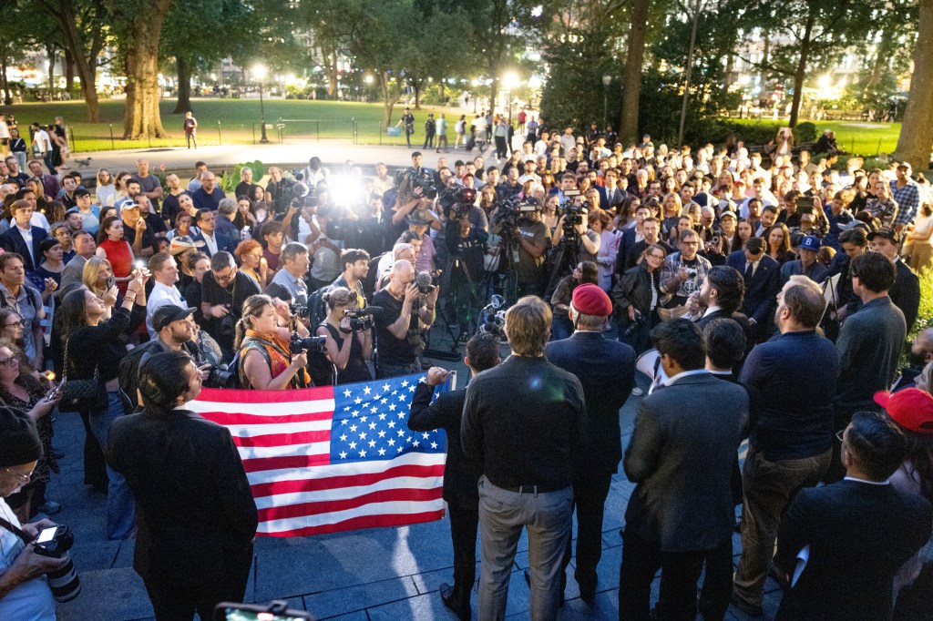 Vigil for Charlie Kirk in Manhattan Square Park.