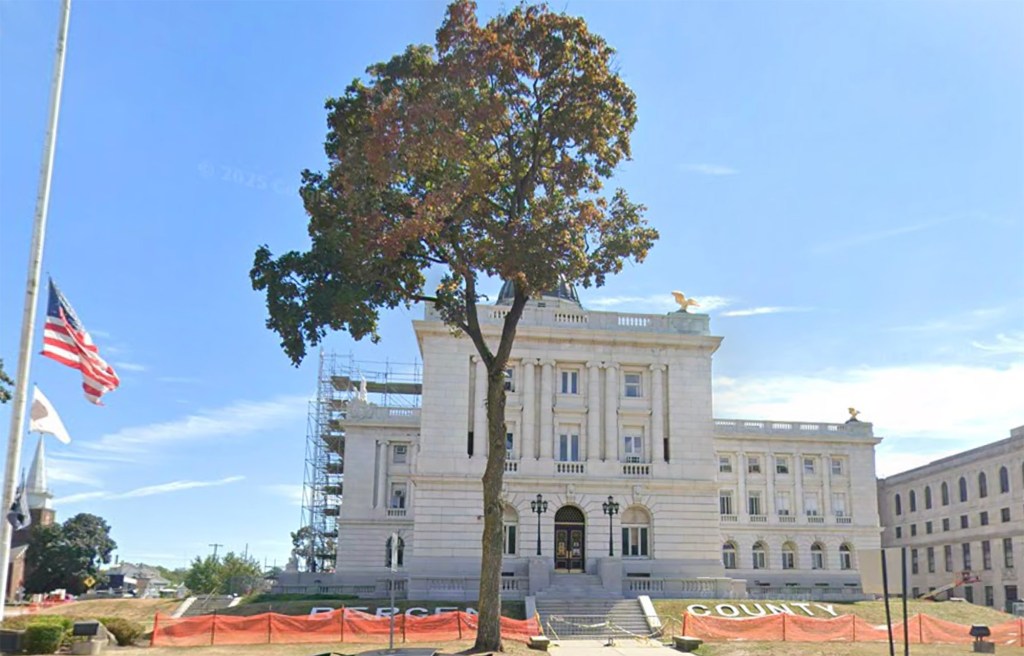 Bergen County Courthouse, Hackensack, New Jersey, under construction.