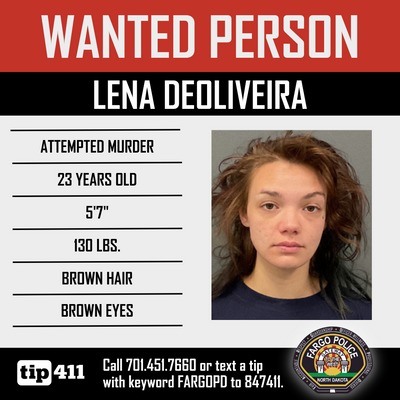 Wanted poster for Lena Deoliveira, suspected of attempted murder.