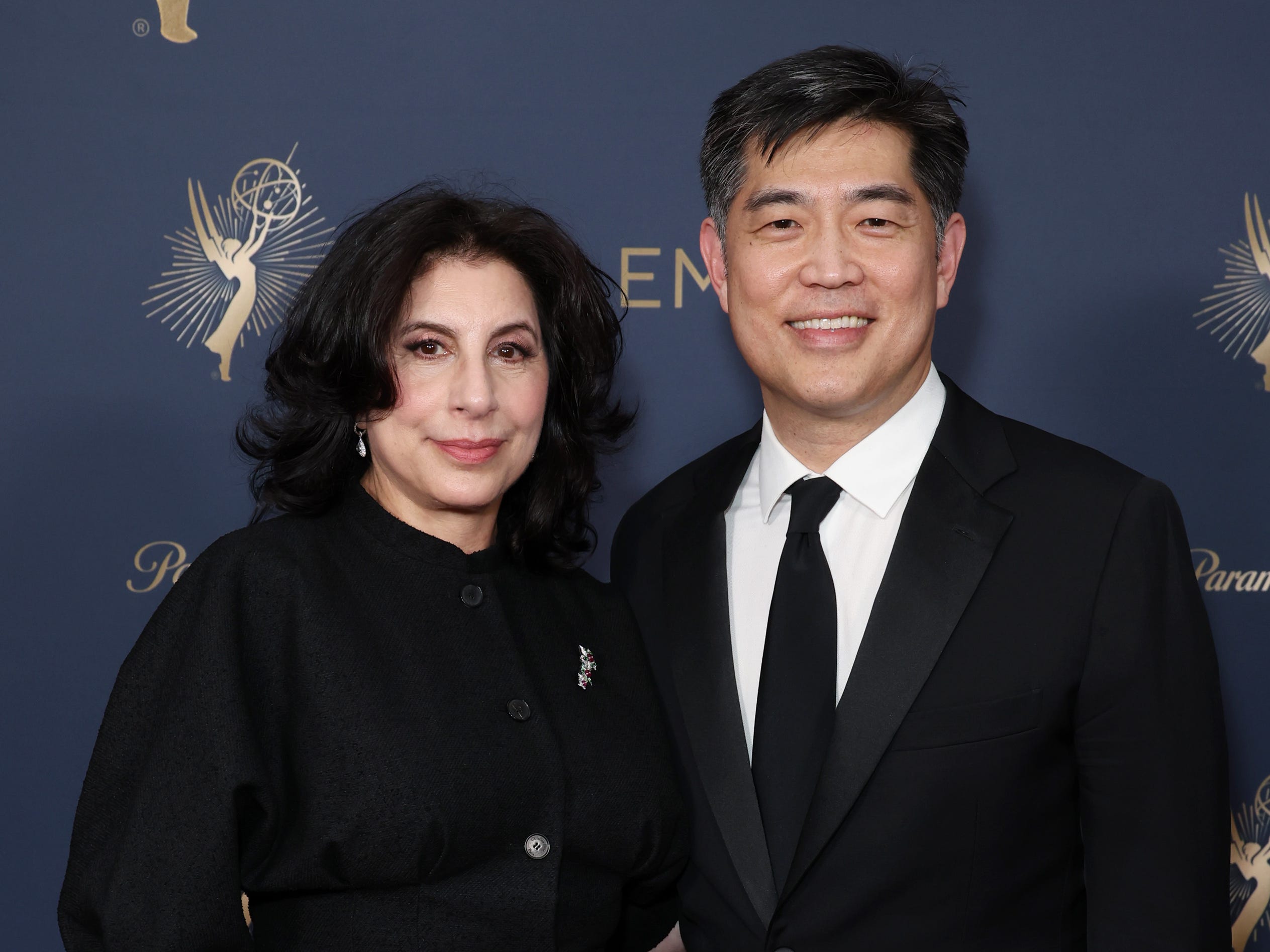 Amazon MGM Studios' Sue Kroll and Prime Video's Albert Cheng at the 77th Primetime Emmy Awards.