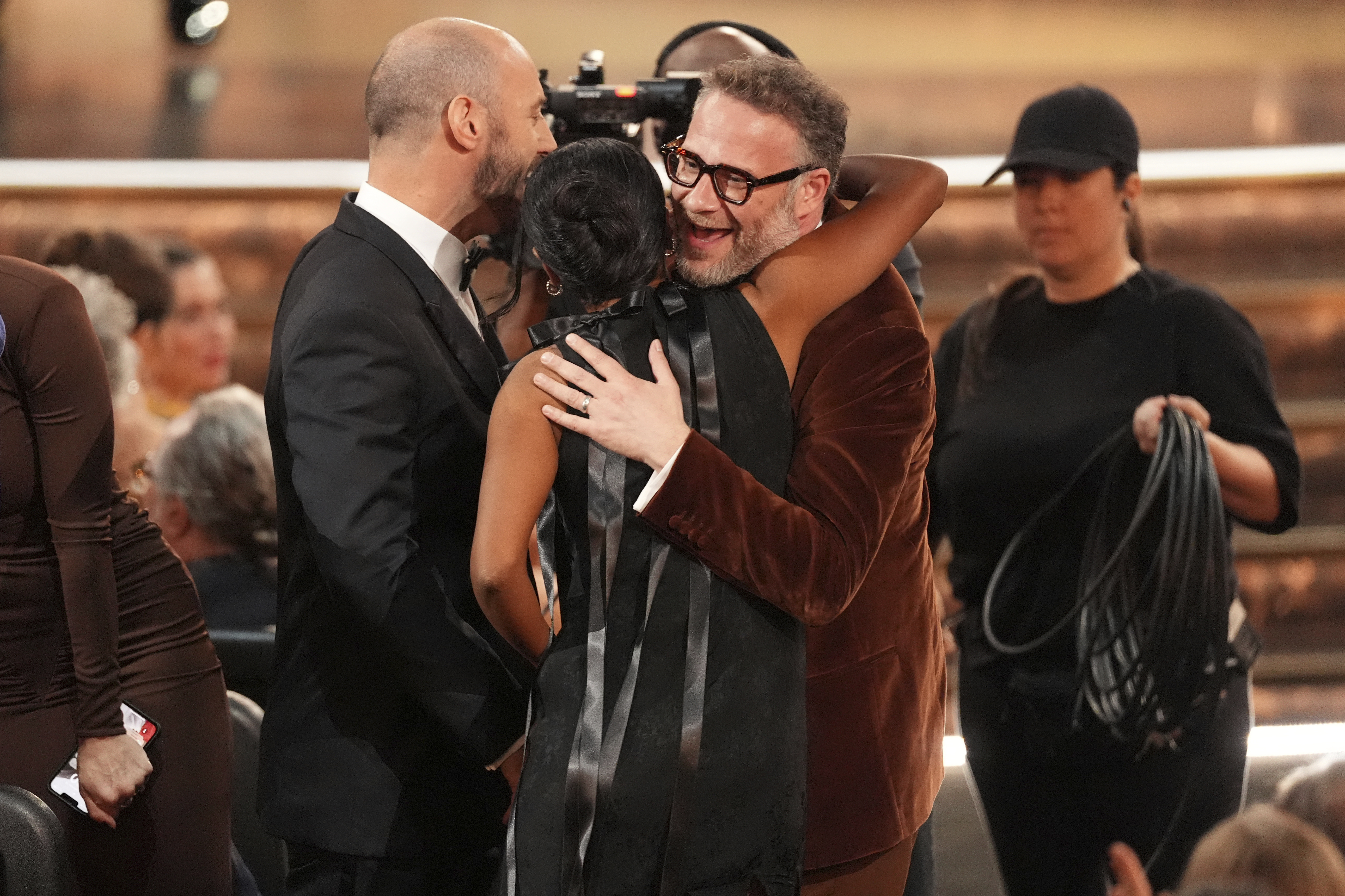 Frida Perez and Seth Rogen attend The 77th Primetime Emmy Awards